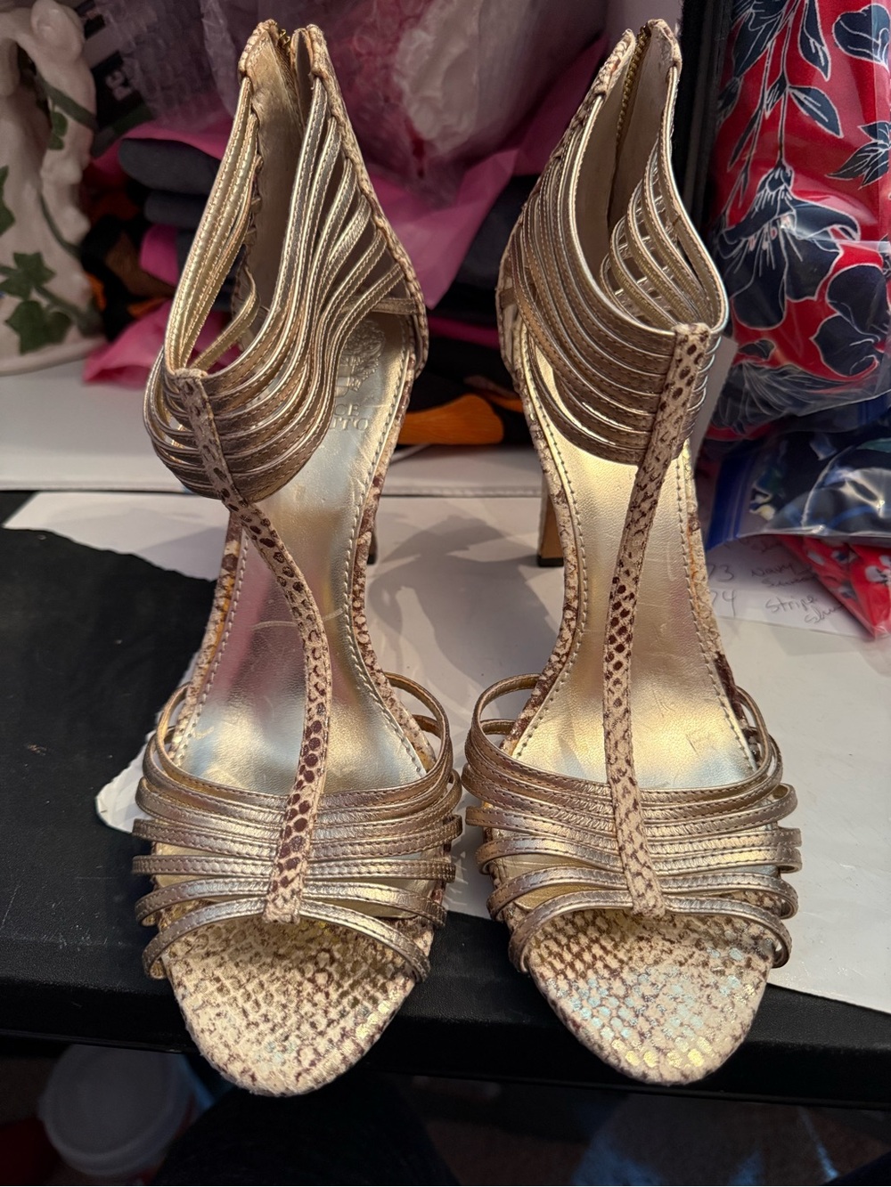 Vince Camuto Metallic Gold Strappy High Heel Sandals
